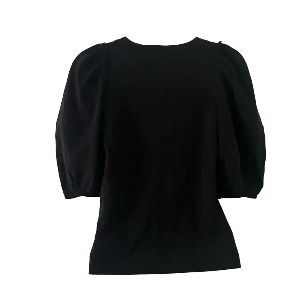 Madewell Women's Crew Neck Puff-Sleeve Relaxed Casual Tee Top Black XXS New